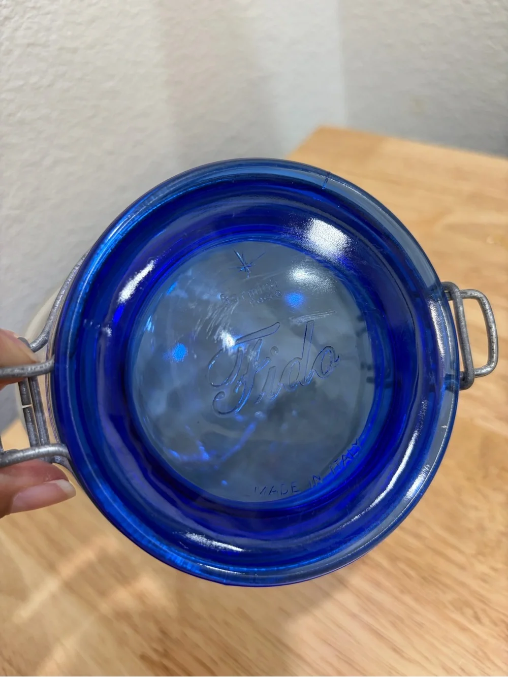 Bormioli Rocco Fido Italy Clear Glass Airtight Storage Jar Cobalt Blue 3/4L Pink